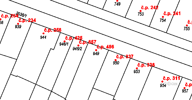 Modřice 456 na parcele st. 949 v KÚ Modřice, Katastrální mapa