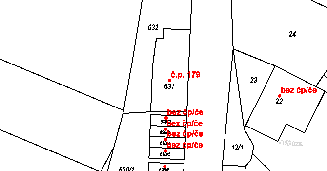 Zakřany 179 na parcele st. 631 v KÚ Zakřany, Katastrální mapa
