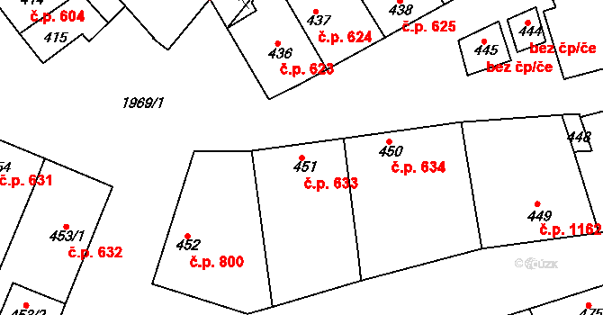 Mistřín 633, Svatobořice-Mistřín na parcele st. 451 v KÚ Mistřín, Katastrální mapa