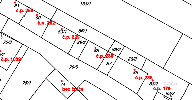Svatobořice 230, Svatobořice-Mistřín na parcele st. 88 v KÚ Svatobořice, Katastrální mapa