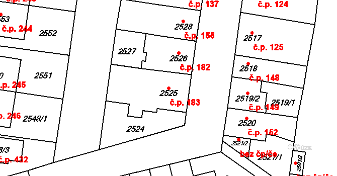 Nosálovice 183, Vyškov na parcele st. 2525 v KÚ Vyškov, Katastrální mapa
