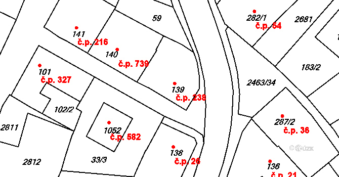 Bor 238 na parcele st. 139 v KÚ Bor u Tachova, Katastrální mapa