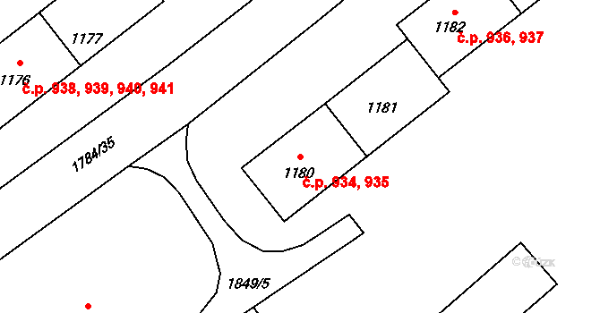 Stříbro 934,935 na parcele st. 1180 v KÚ Stříbro, Katastrální mapa
