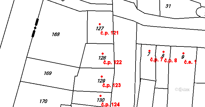 Lípy 122, Slatinice na parcele st. 128 v KÚ Lípy, Katastrální mapa