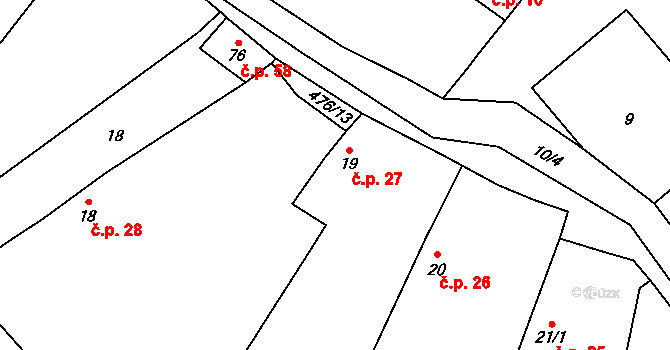 Černiv 27 na parcele st. 19 v KÚ Černiv, Katastrální mapa