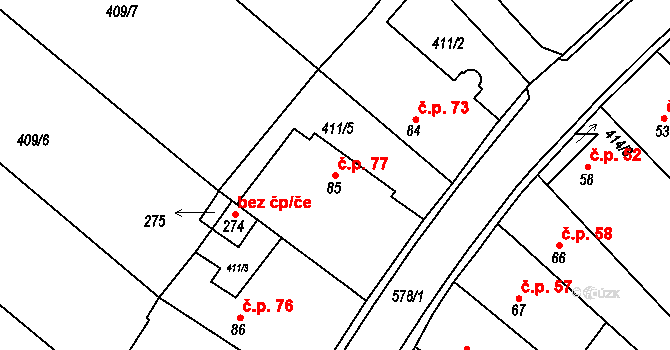 Kyškovice 77 na parcele st. 85 v KÚ Kyškovice, Katastrální mapa