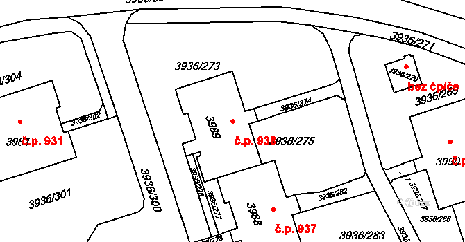 Lutyně 938, Orlová na parcele st. 3989 v KÚ Horní Lutyně, Katastrální mapa