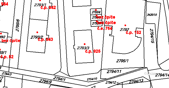 Poruba 925, Orlová na parcele st. 2793/3 v KÚ Poruba u Orlové, Katastrální mapa