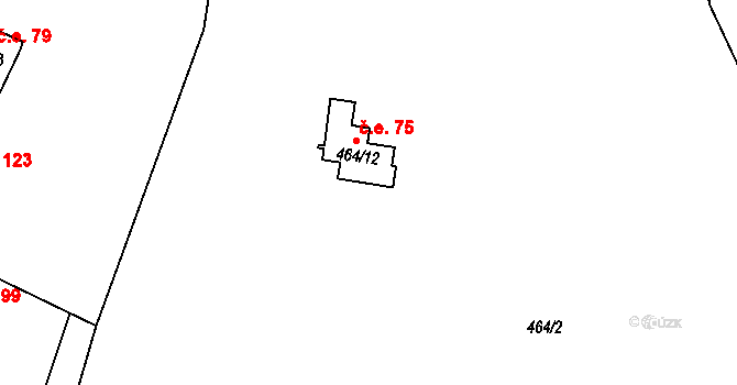 Senohraby 75 na parcele st. 464/12 v KÚ Senohraby, Katastrální mapa