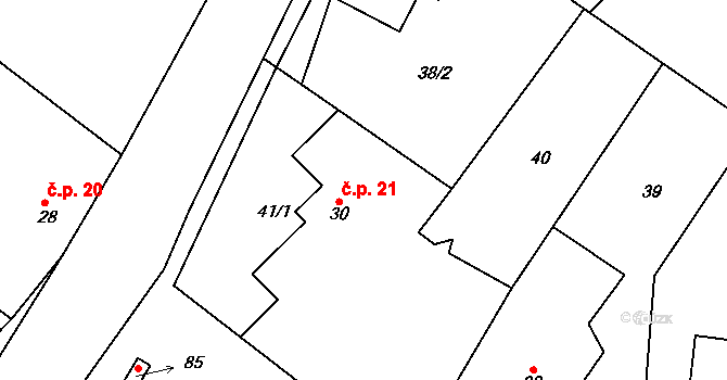 Žitětín 21, Jičíněves na parcele st. 30 v KÚ Žitětín, Katastrální mapa