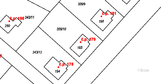 Přední Ptákovice 179, Strakonice na parcele st. 195 v KÚ Přední Ptákovice, Katastrální mapa