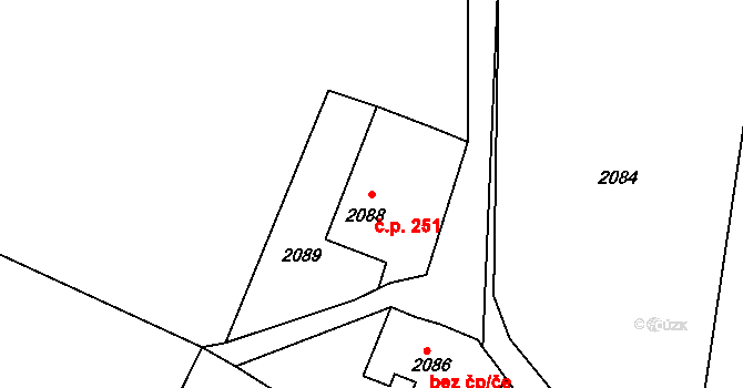 Šunychl 251, Bohumín na parcele st. 2088 v KÚ Nový Bohumín, Katastrální mapa