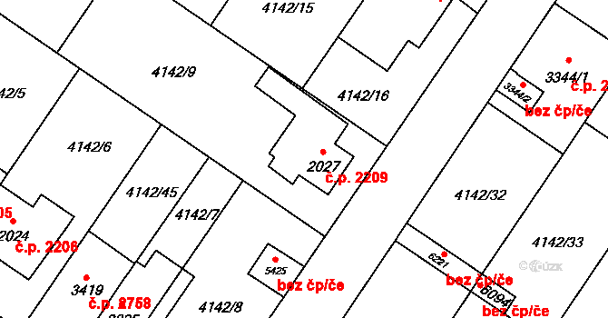 Břeclav 2209 na parcele st. 2027 v KÚ Břeclav, Katastrální mapa