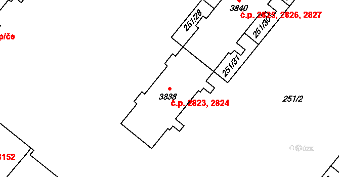 Břeclav 2823,2824 na parcele st. 3838 v KÚ Břeclav, Katastrální mapa