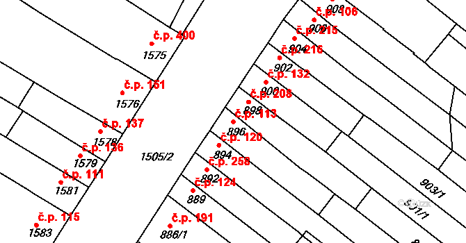 Husovice 113, Brno na parcele st. 896 v KÚ Husovice, Katastrální mapa