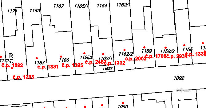 Líšeň 1332, Brno na parcele st. 1163/1 v KÚ Líšeň, Katastrální mapa
