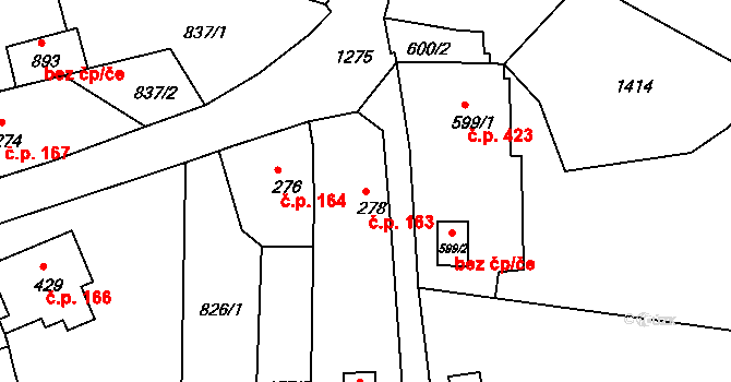 Benešov nad Ploučnicí 163 na parcele st. 278/1 v KÚ Benešov nad Ploučnicí, Katastrální mapa