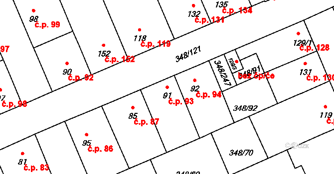 Černčice 93 na parcele st. 91 v KÚ Černčice u Loun, Katastrální mapa