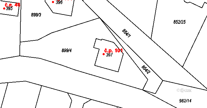 Tehovec 101 na parcele st. 397 v KÚ Tehovec, Katastrální mapa