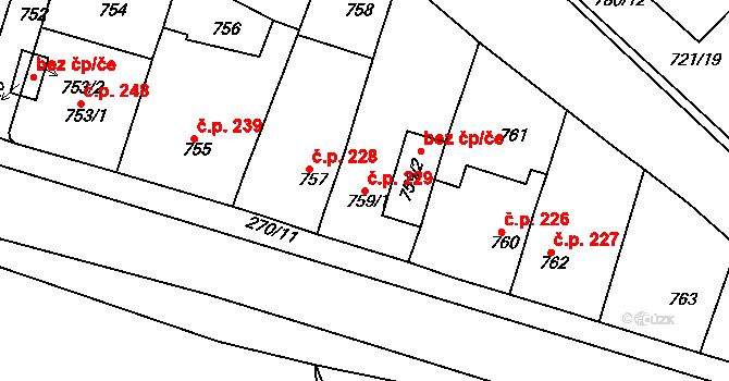 Řetenice 229, Teplice na parcele st. 759/1 v KÚ Teplice-Řetenice, Katastrální mapa