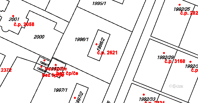 Teplice 2621 na parcele st. 1996/2 v KÚ Teplice, Katastrální mapa
