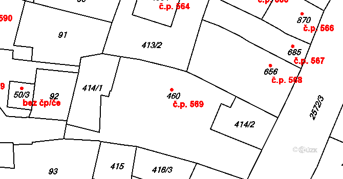 Nový Bydžov 569 na parcele st. 460 v KÚ Nový Bydžov, Katastrální mapa