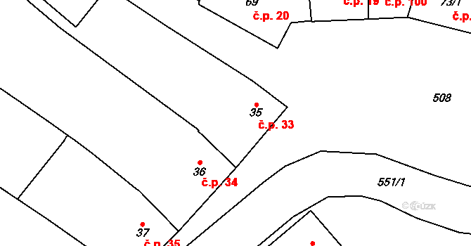Unčovice 33, Litovel na parcele st. 35 v KÚ Unčovice, Katastrální mapa