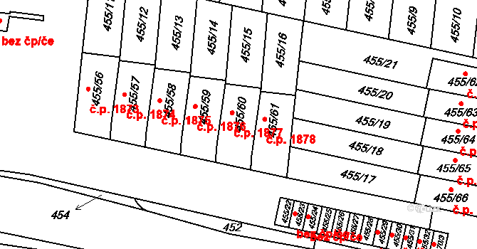 Krč 1877, Praha na parcele st. 455/60 v KÚ Krč, Katastrální mapa