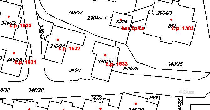 Braník 1633, Praha na parcele st. 346/25 v KÚ Braník, Katastrální mapa