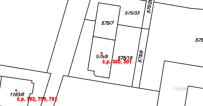 Prosek 300,301, Praha na parcele st. 575/8 v KÚ Prosek, Katastrální mapa