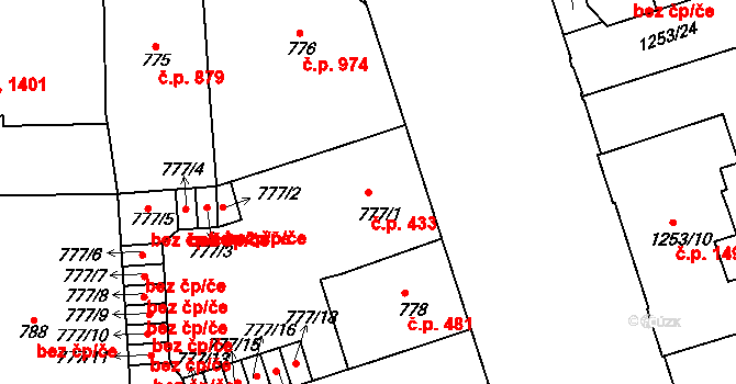 Vršovice 433, Praha na parcele st. 777/1 v KÚ Vršovice, Katastrální mapa