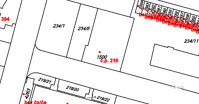 Dolní Předměstí 219, Trutnov na parcele st. 1500 v KÚ Trutnov, Katastrální mapa