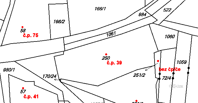 Lipiny 39, Nečín na parcele st. 250 v KÚ Nečín, Katastrální mapa