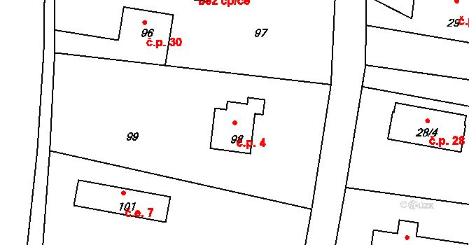 Lasvice 4, Zákupy na parcele st. 98 v KÚ Lasvice, Katastrální mapa