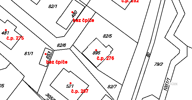 Podhůří 276, Vrchlabí na parcele st. 895 v KÚ Podhůří-Harta, Katastrální mapa