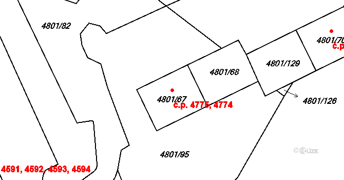 Chomutov 4774,4775 na parcele st. 4801/67 v KÚ Chomutov I, Katastrální mapa