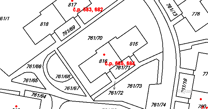 Chrastava 684,685 na parcele st. 816 v KÚ Chrastava I, Katastrální mapa