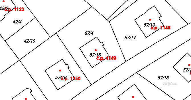 Ráj 1149, Karviná na parcele st. 57/15 v KÚ Ráj, Katastrální mapa