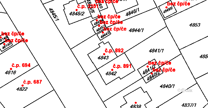 Východní Předměstí 892, Plzeň na parcele st. 4843 v KÚ Plzeň, Katastrální mapa