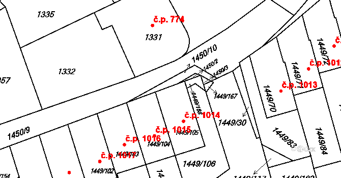 Pečky 1014 na parcele st. 1449/105 v KÚ Pečky, Katastrální mapa