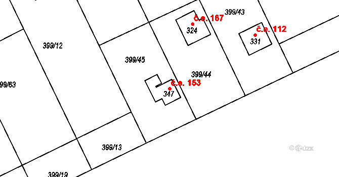 Lhotky 153, Hostěnice na parcele st. 347 v KÚ Hostěnice, Katastrální mapa