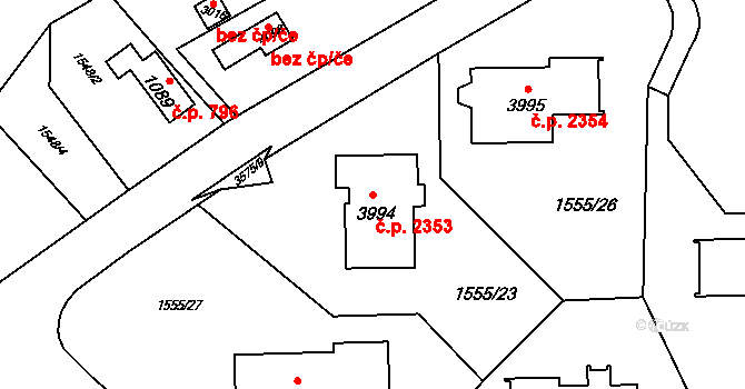 Rožnov pod Radhoštěm 2353 na parcele st. 3994 v KÚ Rožnov pod Radhoštěm, Katastrální mapa