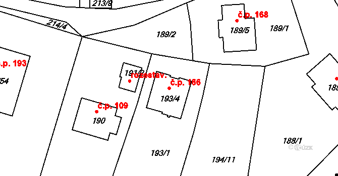 Hůry 166 na parcele st. 193/4 v KÚ Hůry, Katastrální mapa