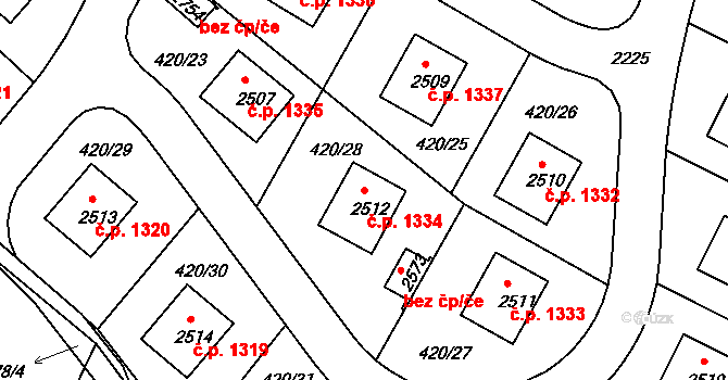 Blatná 1334 na parcele st. 2512 v KÚ Blatná, Katastrální mapa