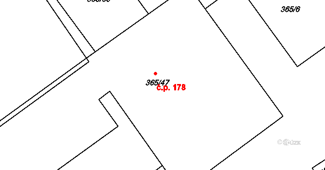 Milovice 178 na parcele st. 365/47 v KÚ Milovice u Mikulova, Katastrální mapa