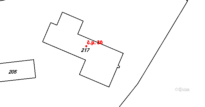 Třemešek 30, Oskava na parcele st. 217 v KÚ Třemešek, Katastrální mapa