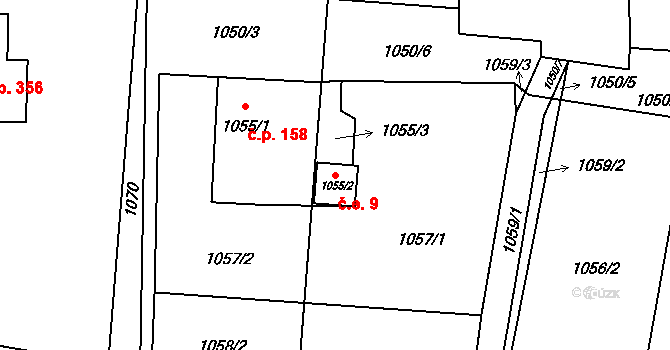 Chotěbuz 9 na parcele st. 1055/2 v KÚ Chotěbuz, Katastrální mapa