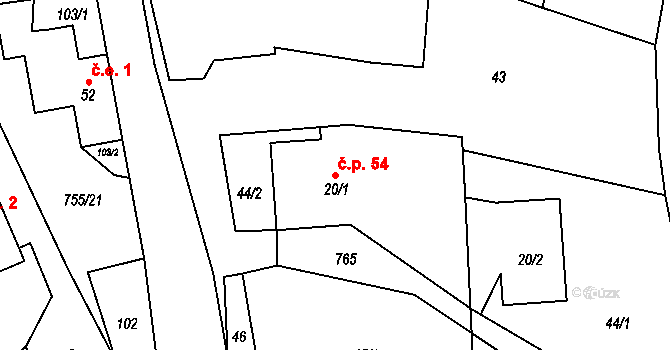 Libotov 54 na parcele st. 20/1 v KÚ Libotov, Katastrální mapa