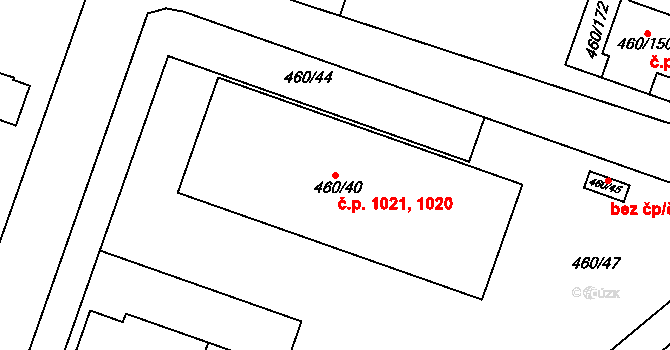 Modřice 1020,1021 na parcele st. 460/40 v KÚ Modřice, Katastrální mapa