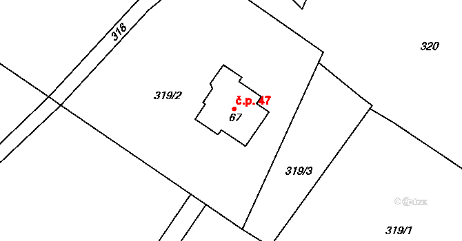 Řitonice 47 na parcele st. 67 v KÚ Řitonice, Katastrální mapa